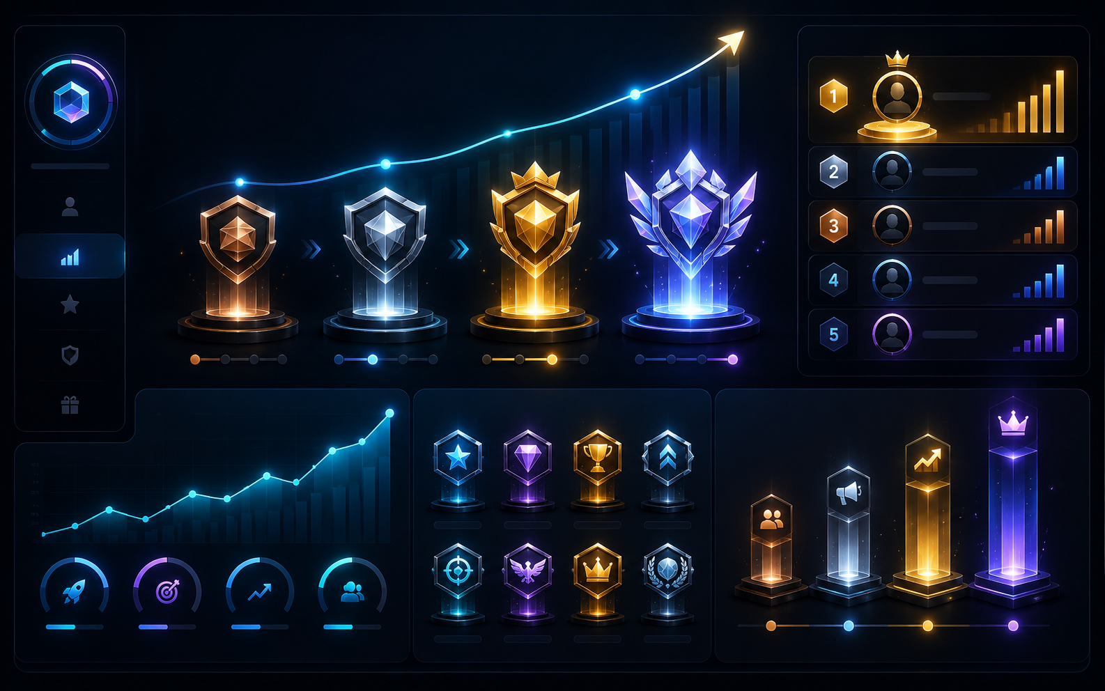 PMN Growth Score dashboard with tiers, rankings, badges, and rising campaign performance.
