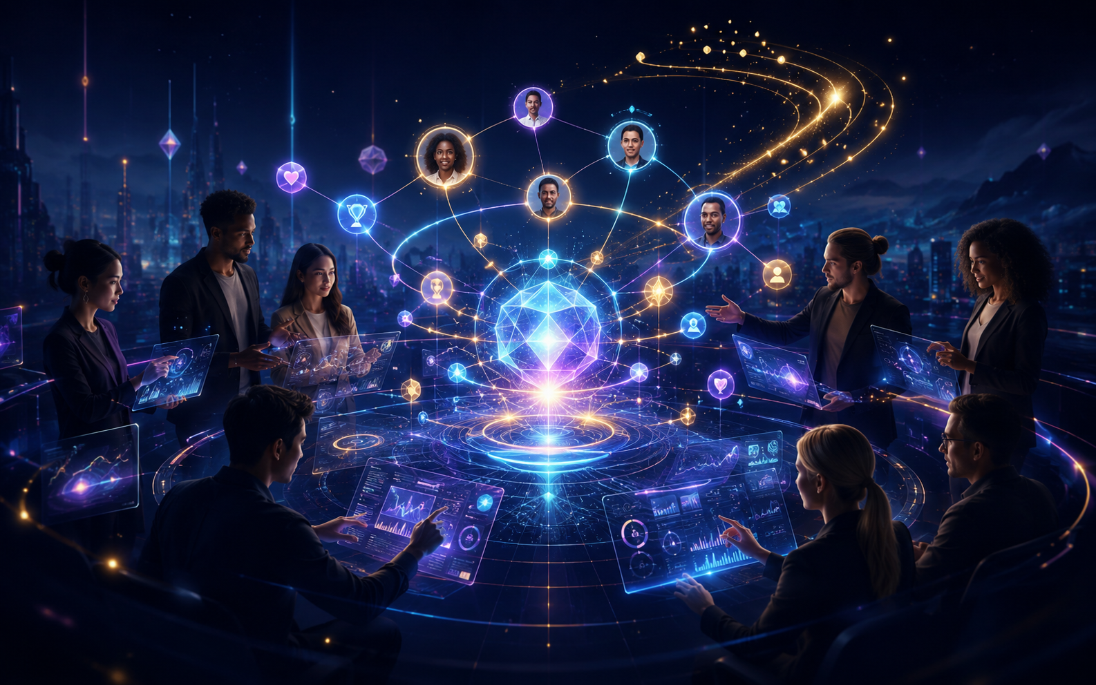 PMN Growth Economy network illustration with creators, marketers, rewards, and digital campaign growth.