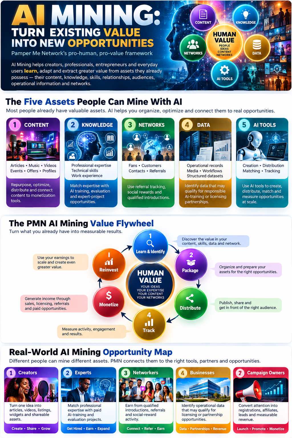 AI Mining - monetize content and your network with a pro-human, pro-value approach