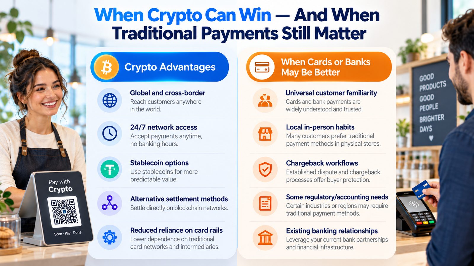 Crypto versus traditional payments comparison