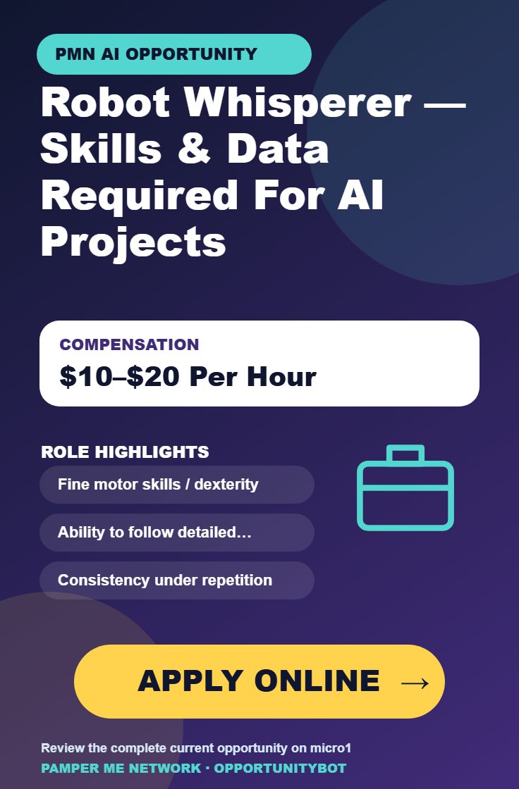 Robot Whisperer — Skills & Data Required For AI Projects - Compensation: $10–$20 Per Hour - Apply Online