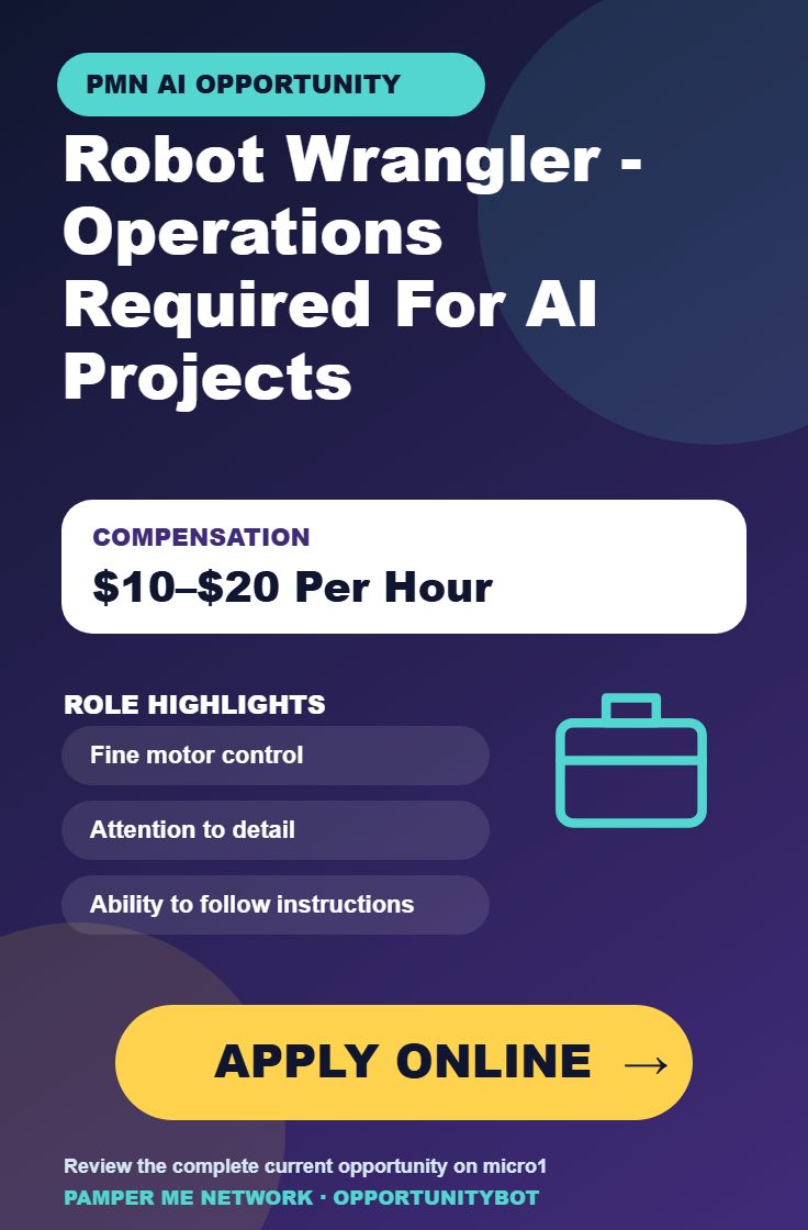 Robot Wrangler - Operations Required For AI Projects - Compensation: $10–$20 Per Hour - Apply Online