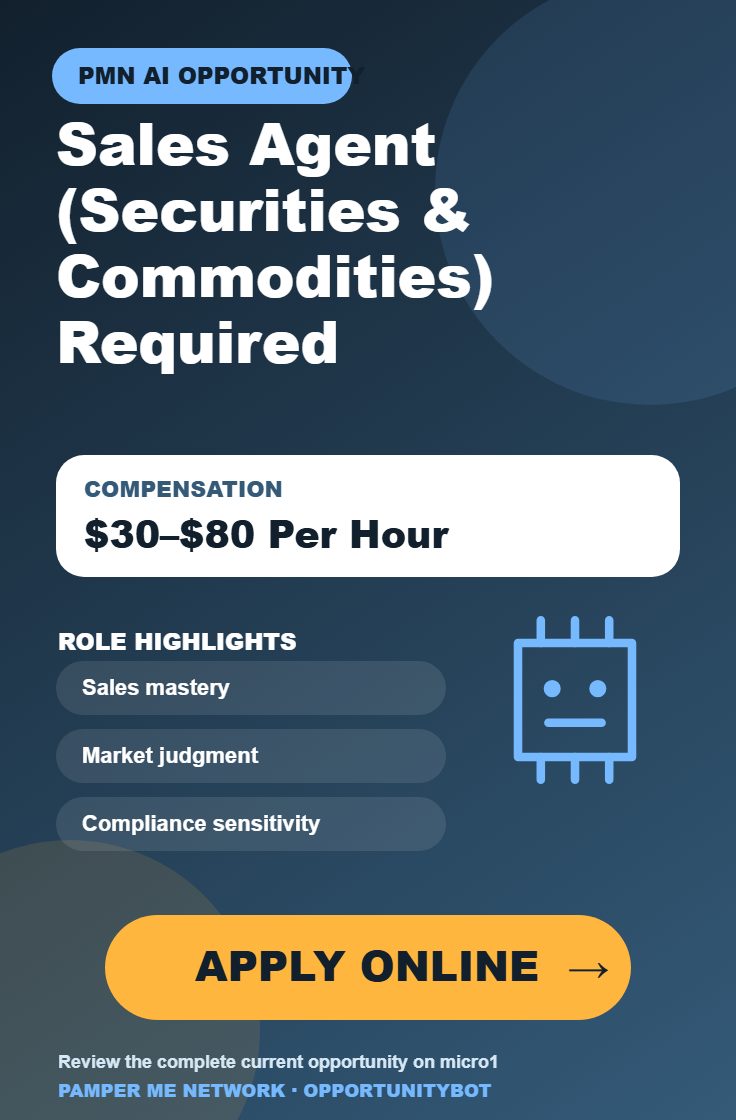 Sales Agent (Securities & Commodities) Required - Compensation: $30–$80 Per Hour - Apply Online