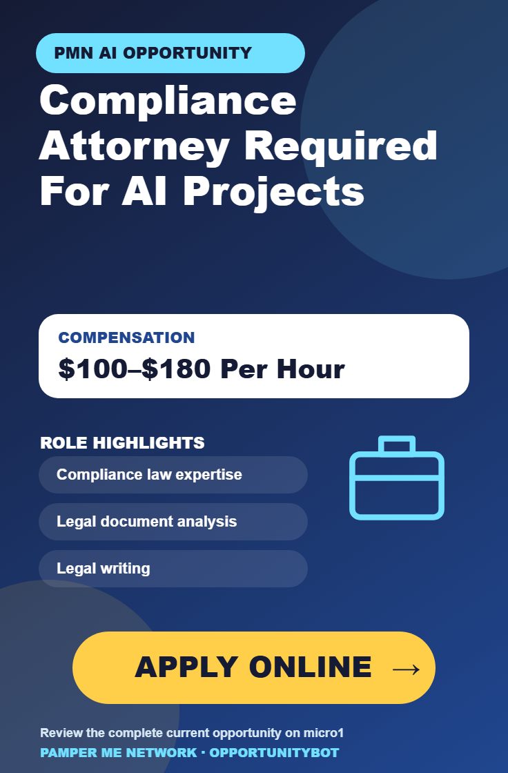 Compliance Attorney Required For AI Projects - Compensation: $100–$180 Per Hour - Apply Online