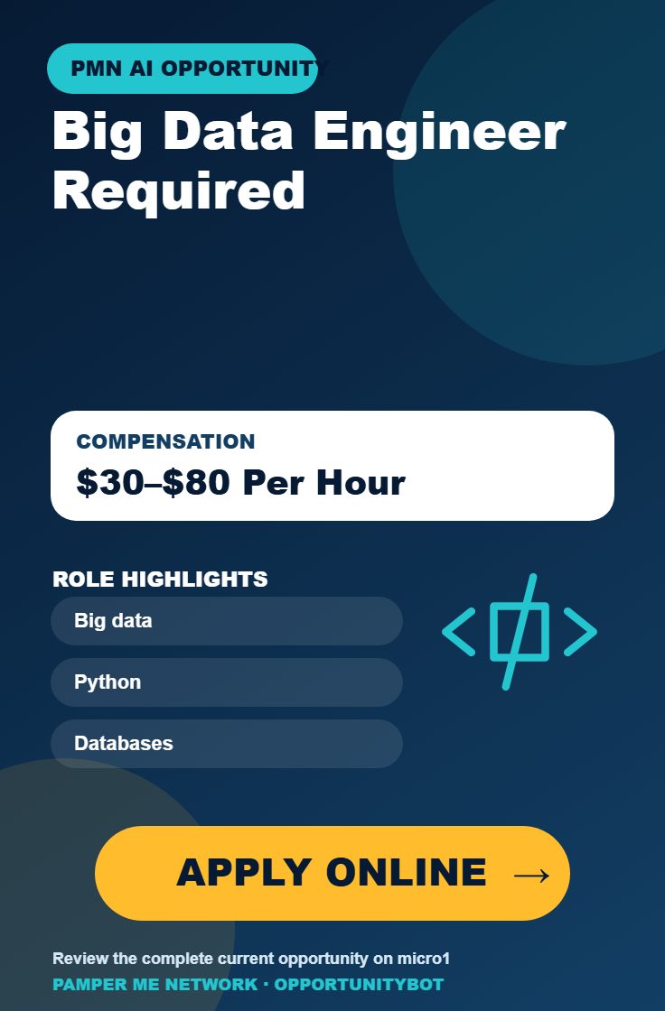 Big Data Engineer Required - Compensation: $30–$80 Per Hour - Apply Online