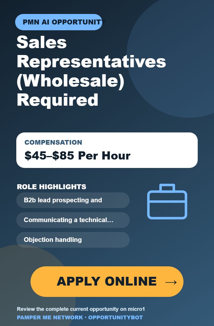 Sales Representatives (Wholesale) Required - Compensation: $45–$85 Per Hour - Apply Online