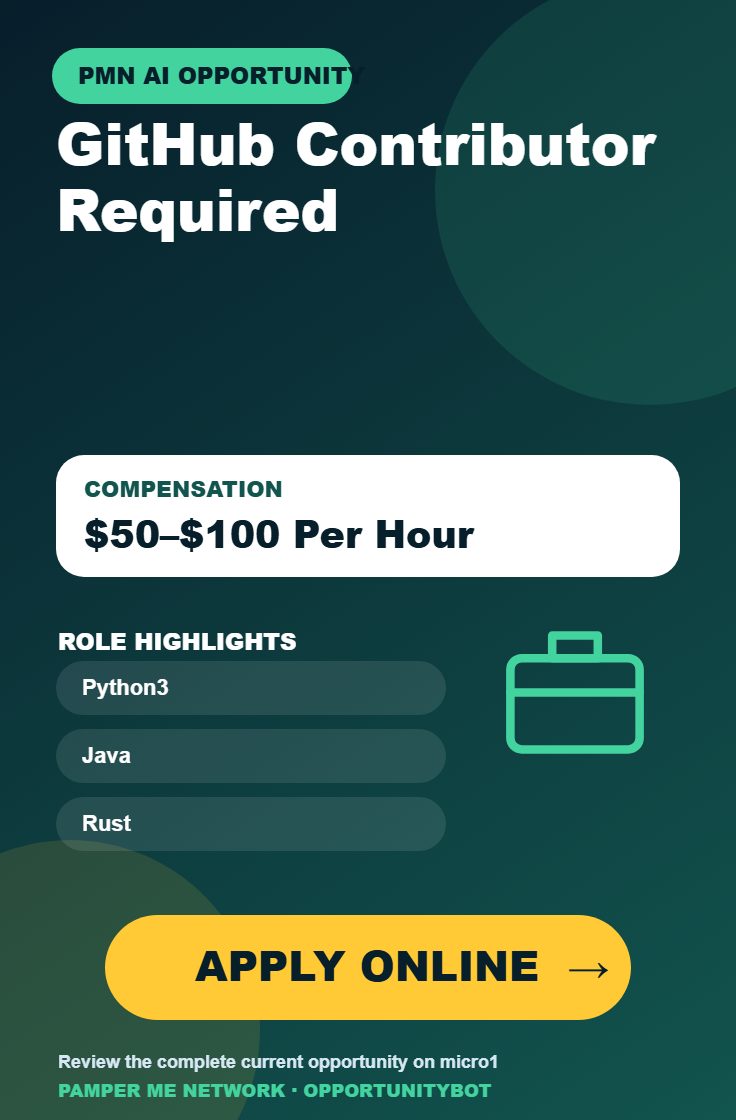 GitHub Contributor Required - Compensation: $50–$100 Per Hour - Apply Online