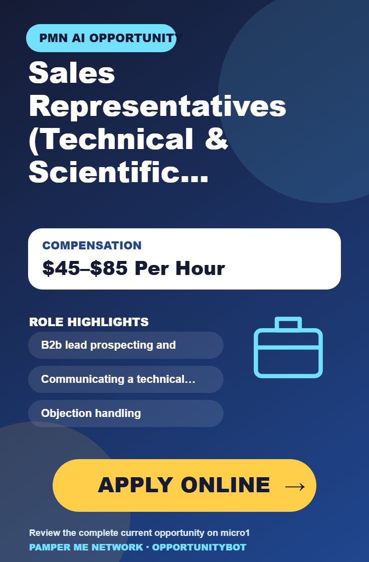 Sales Representatives (Technical & Scientific materials) Required - Compensation: $45–$85 Per Hour - Apply Online