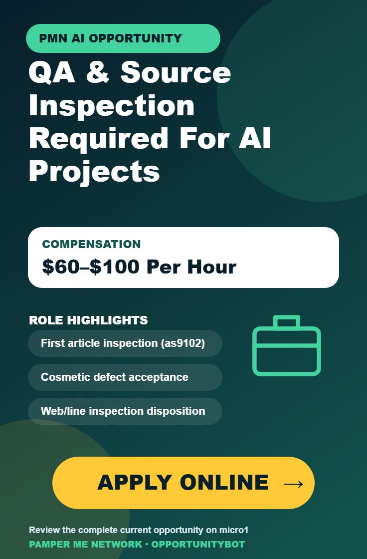QA & Source Inspection Required For AI Projects - Compensation: $60–$100 Per Hour - Apply Online