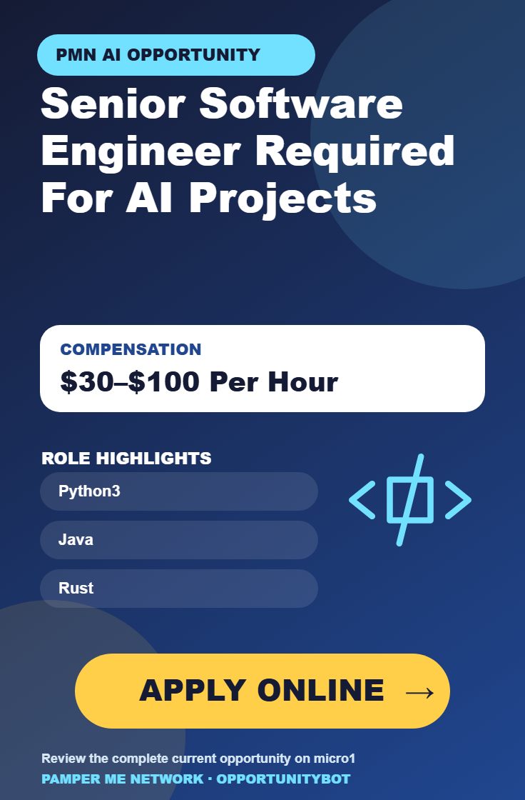 Senior Software Engineer Required For AI Projects - Compensation: $30–$100 Per Hour - Apply Online