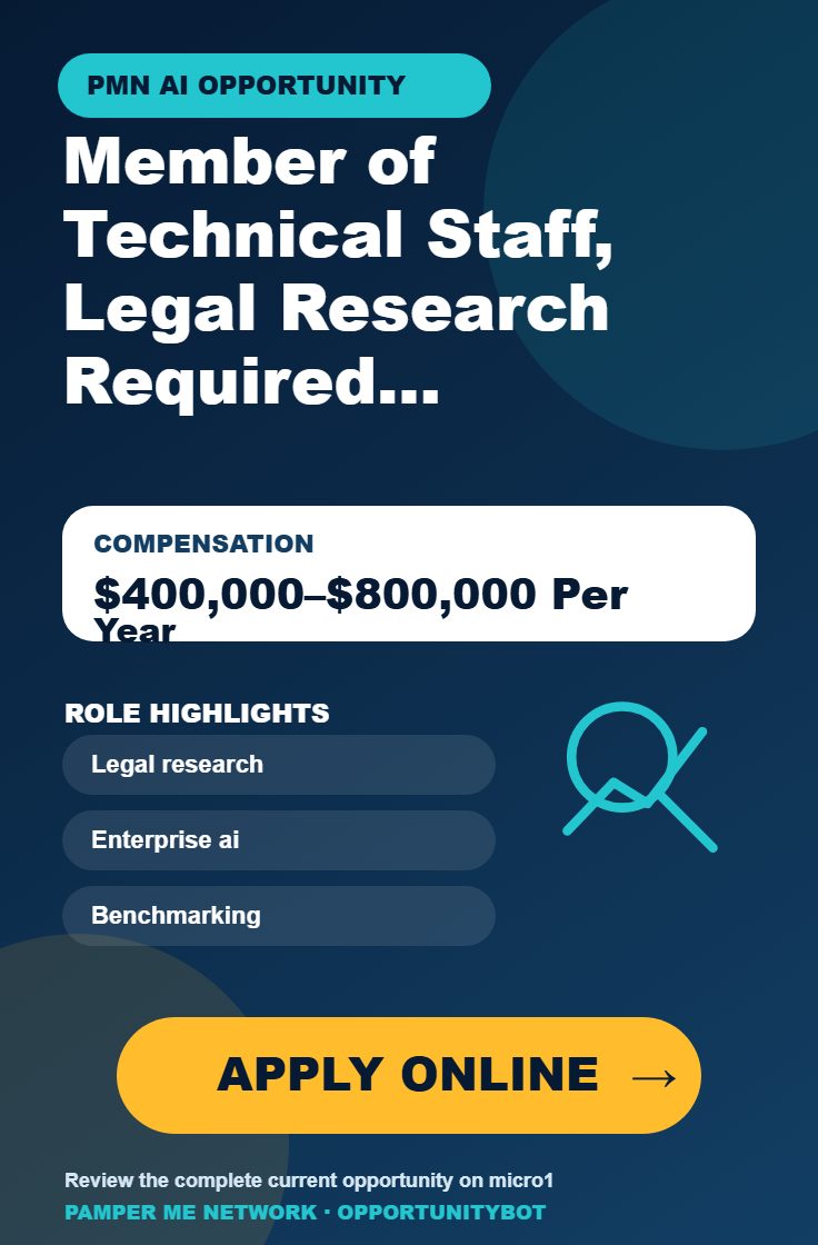Member of Technical Staff, Legal Research Required For AI Projects - Compensation: $400,000–$800,000 Per Year - Apply Online