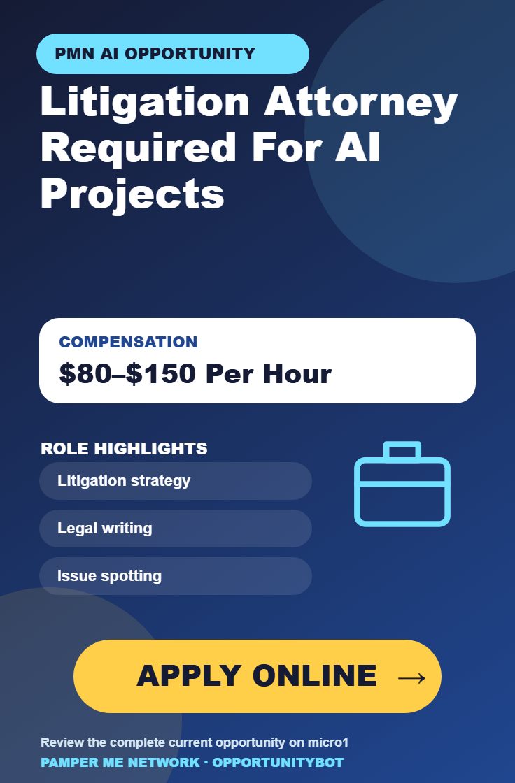 Litigation Attorney Required For AI Projects - Compensation: $80–$150 Per Hour - Apply Online