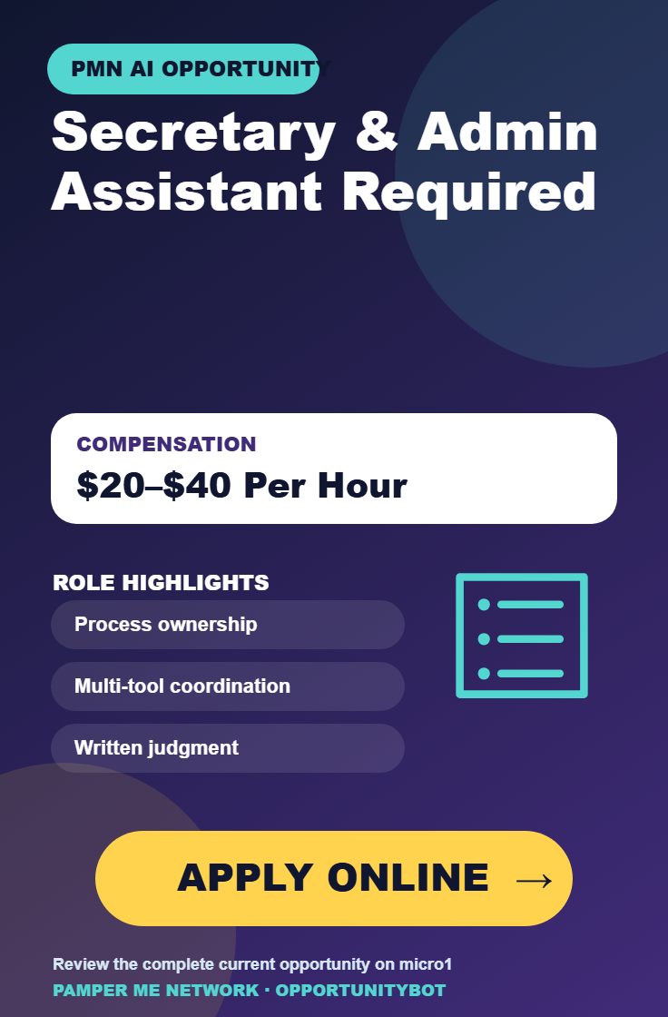 Secretary & Admin Assistant Required - Compensation: $20–$40 Per Hour - Apply Online