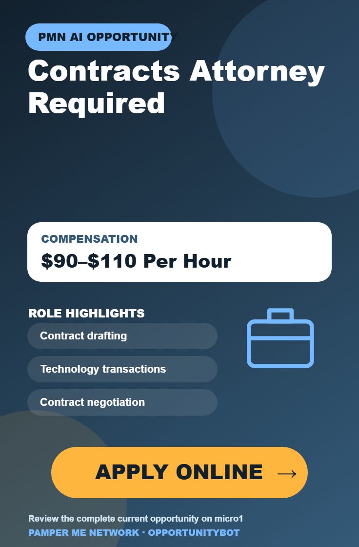 Contracts Attorney Required - Compensation: $90–$110 Per Hour - Apply Online