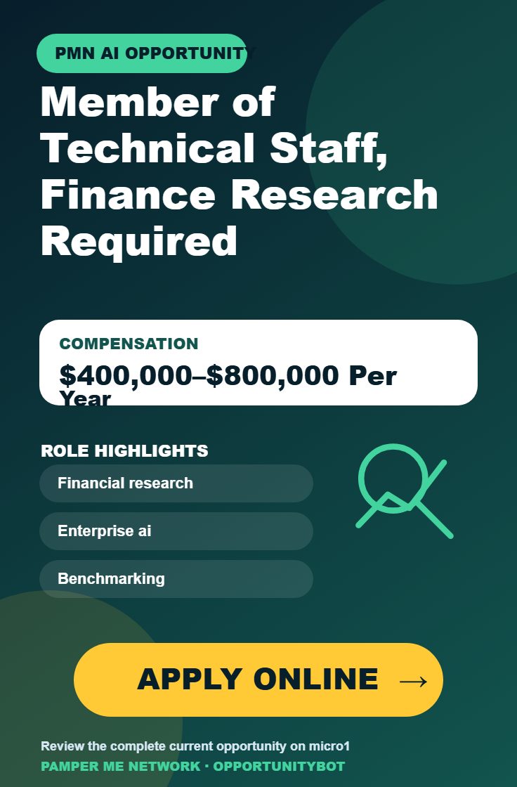 Member of Technical Staff, Finance Research Required - Compensation: $400,000–$800,000 Per Year - Apply Online