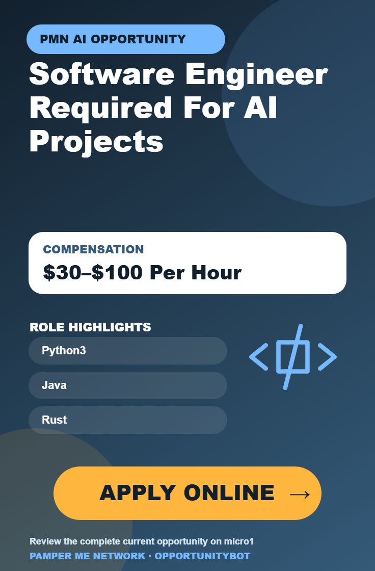 Software Engineer Required For AI Projects - Compensation: $30–$100 Per Hour - Apply Online