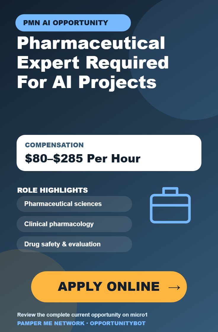 Pharmaceutical Expert Required For AI Projects - Compensation: $80–$285 Per Hour - Apply Online