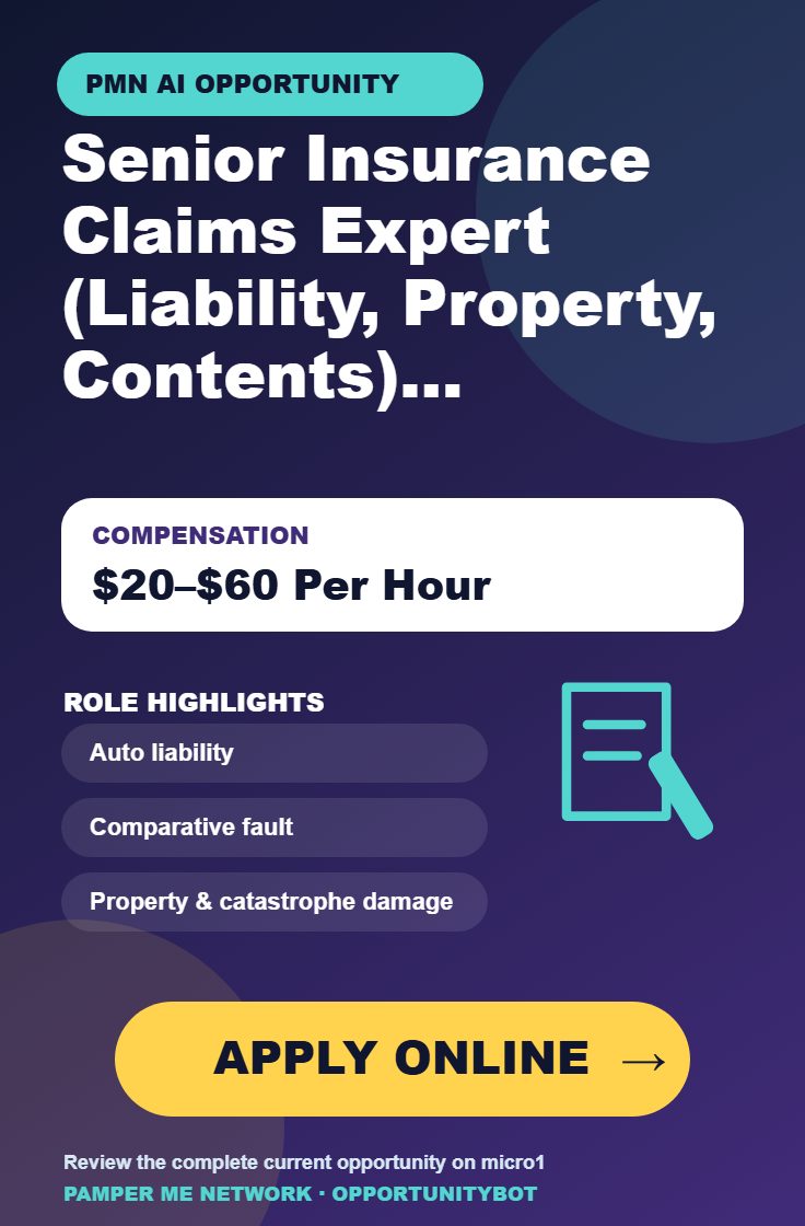 Senior Insurance Claims Expert (Liability, Property, Contents) Required For AI Projects - Compensation: $20–$60 Per Hour - Apply Online