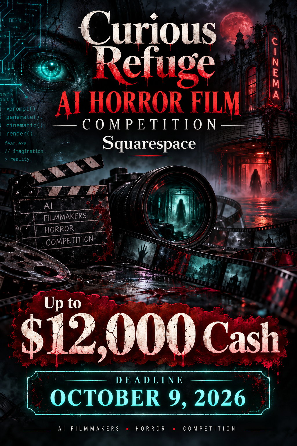 Curious Refuge AI Horror Film Competition — Squarespace — Up to $12,000 cash — Deadline October 9, 2026