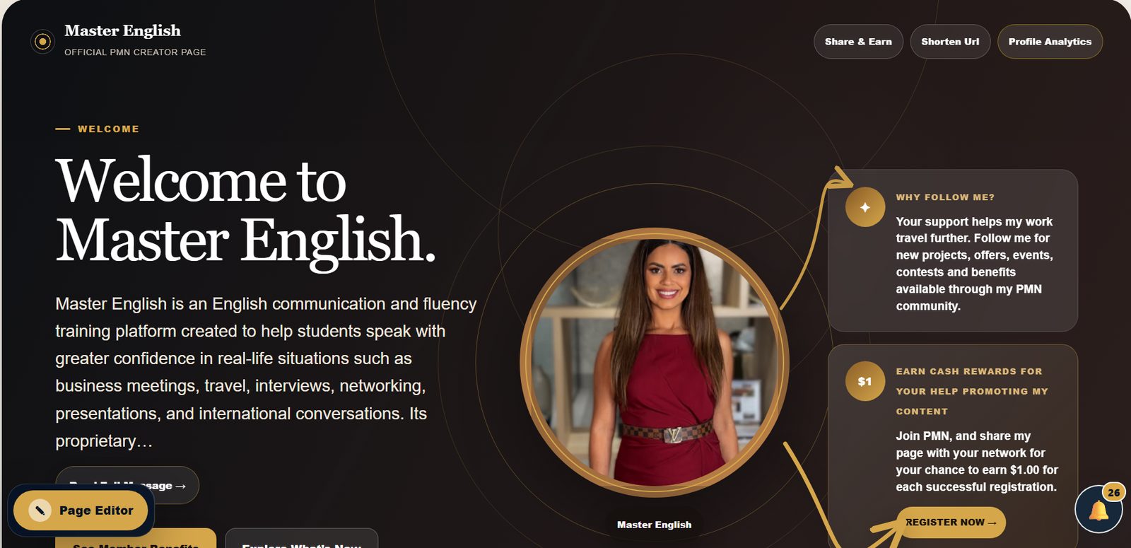 Master English PMN creator profile page