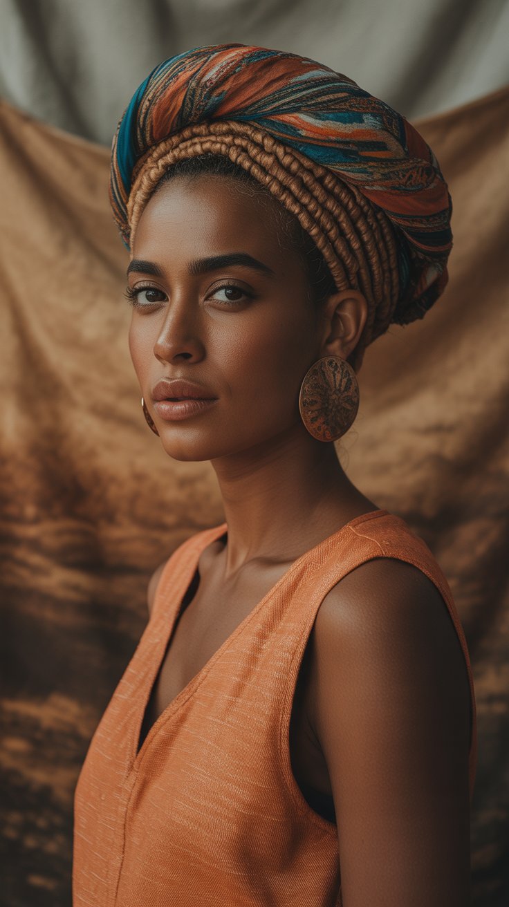Effortless Chic ✨: Headwrap, African Earrings & Strapless Dress