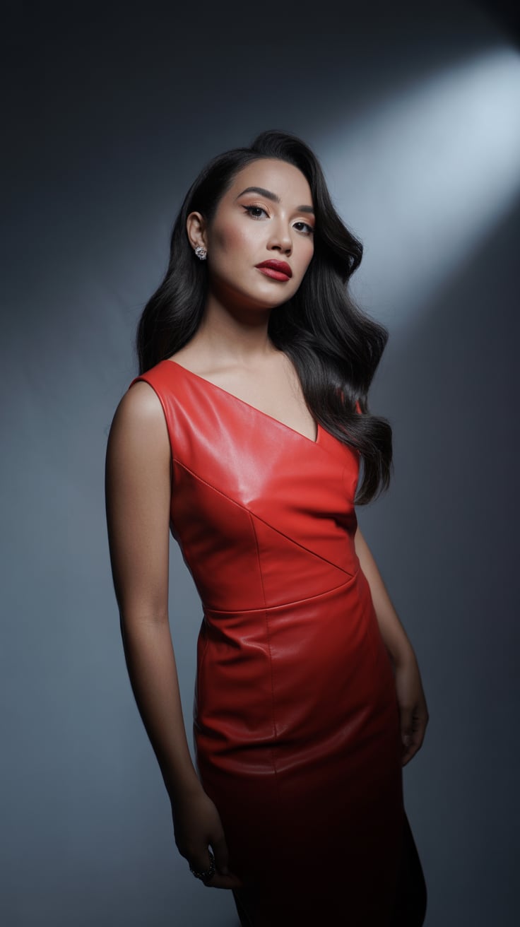 Effortless Glam ✨: Red Dress, Long Hair & Bold Lips