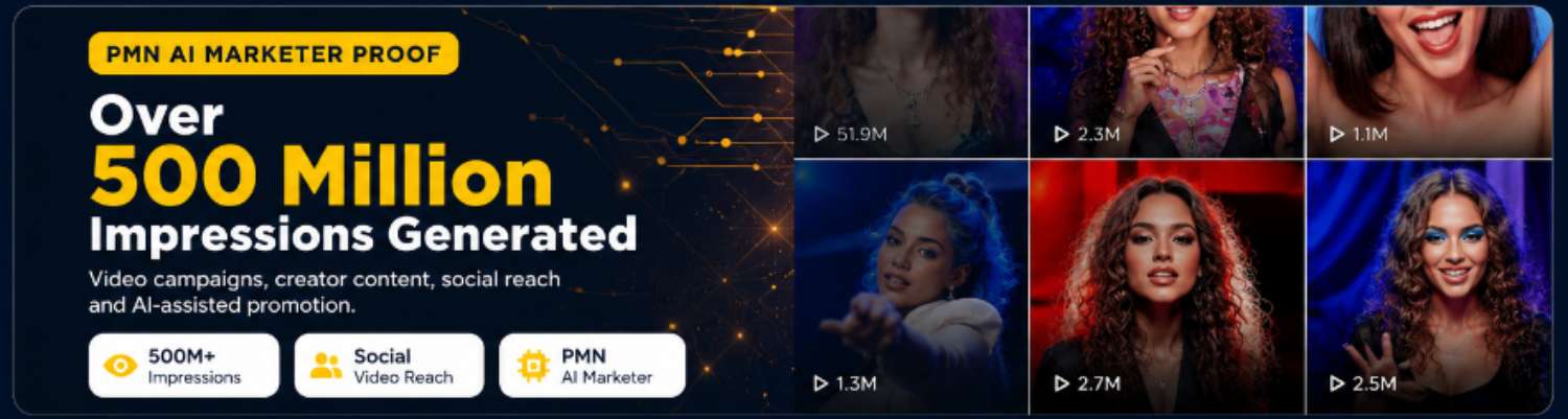 PMN AI Marketer proof showing more than 500 million impressions generated