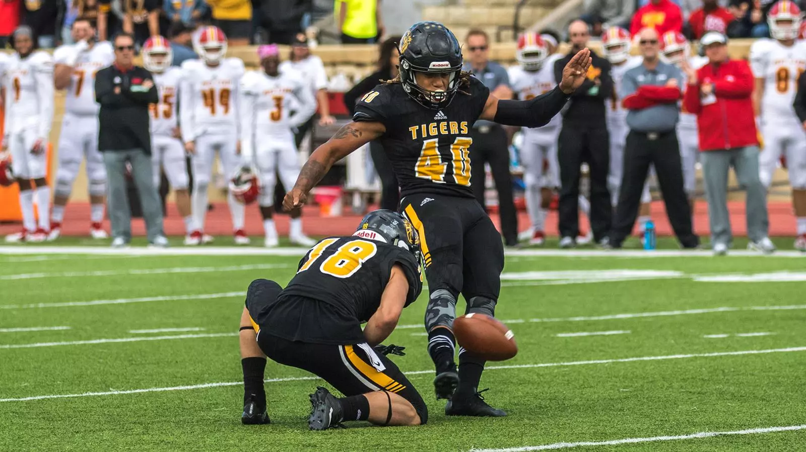 Dante Brown kicking for Fort Hays State University