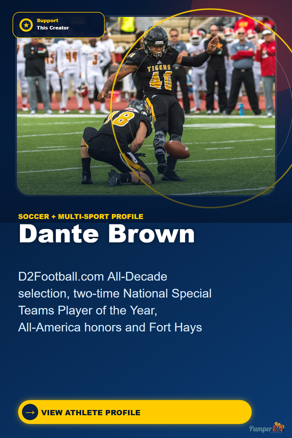 Pinterest design for Dante Brown — Elite Kicker / Punter Profile