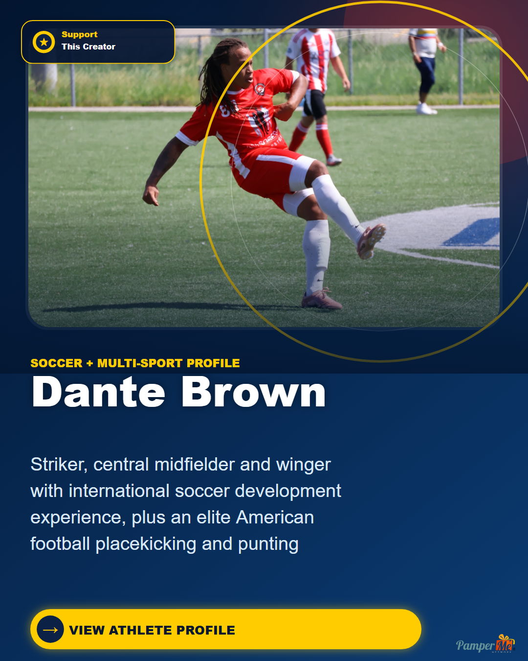 WhatsApp design for Dante Brown — Soccer + Multi-Sport Profile