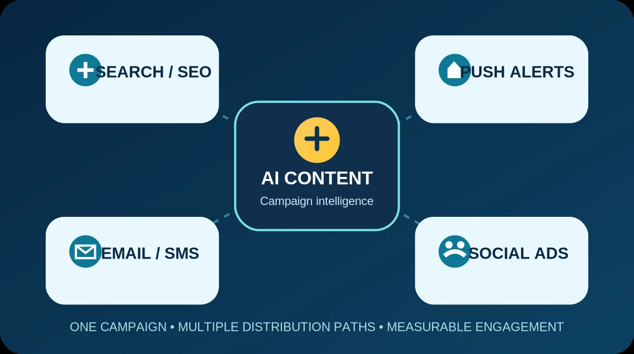 AI-powered campaign content connected to search, push, email and social advertising