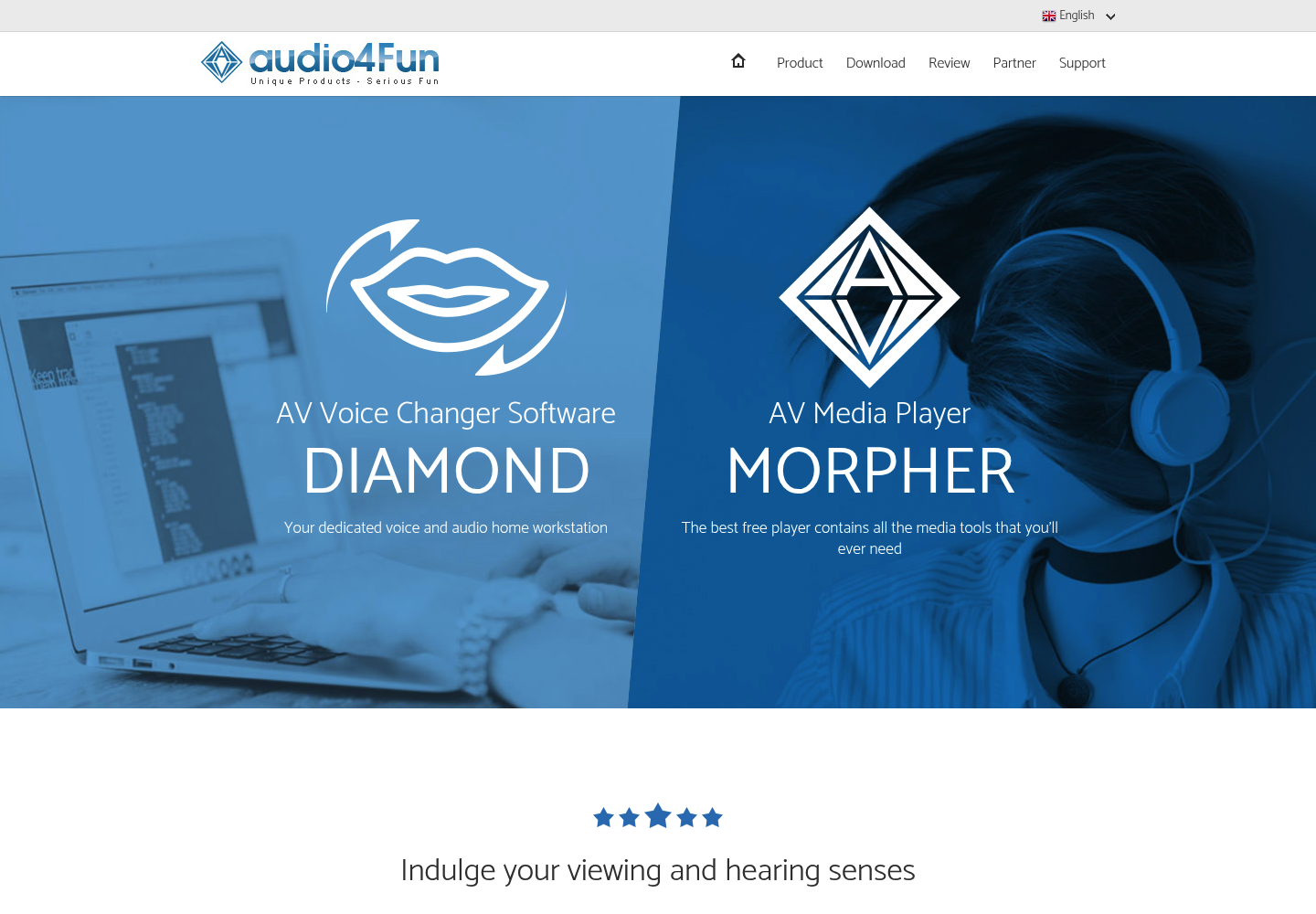 AV Voice Changer Software Diamond, developed by Audio4Fun website screenshot