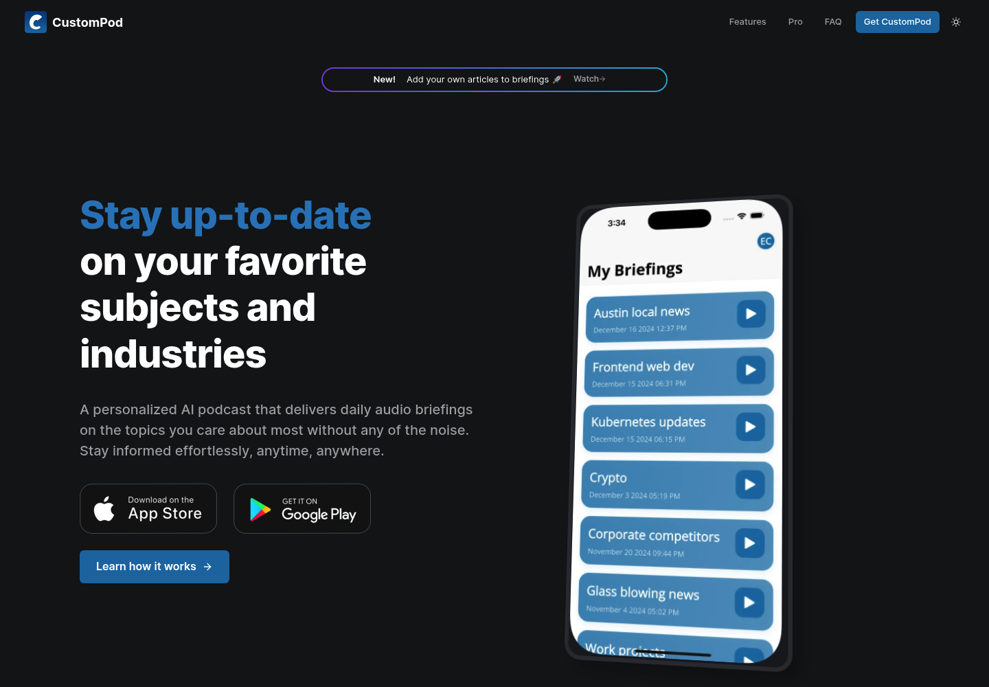 CustomPod website screenshot