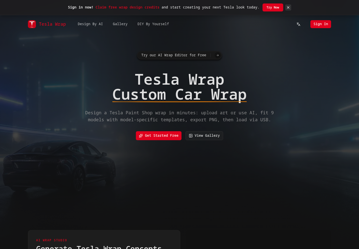 Tesla Wrap website screenshot
