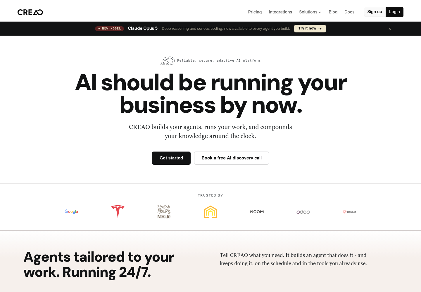 Creao website screenshot