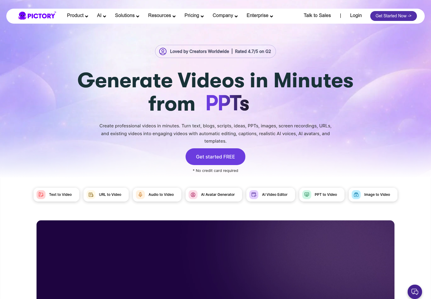 Pictory AI website screenshot