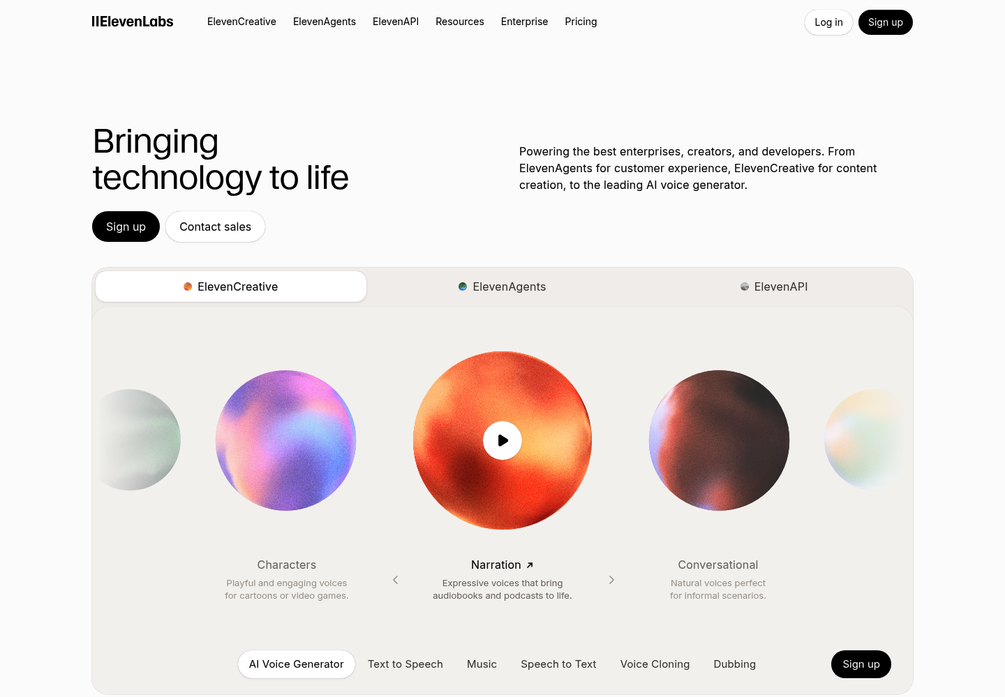 ElevenLabs AI website screenshot