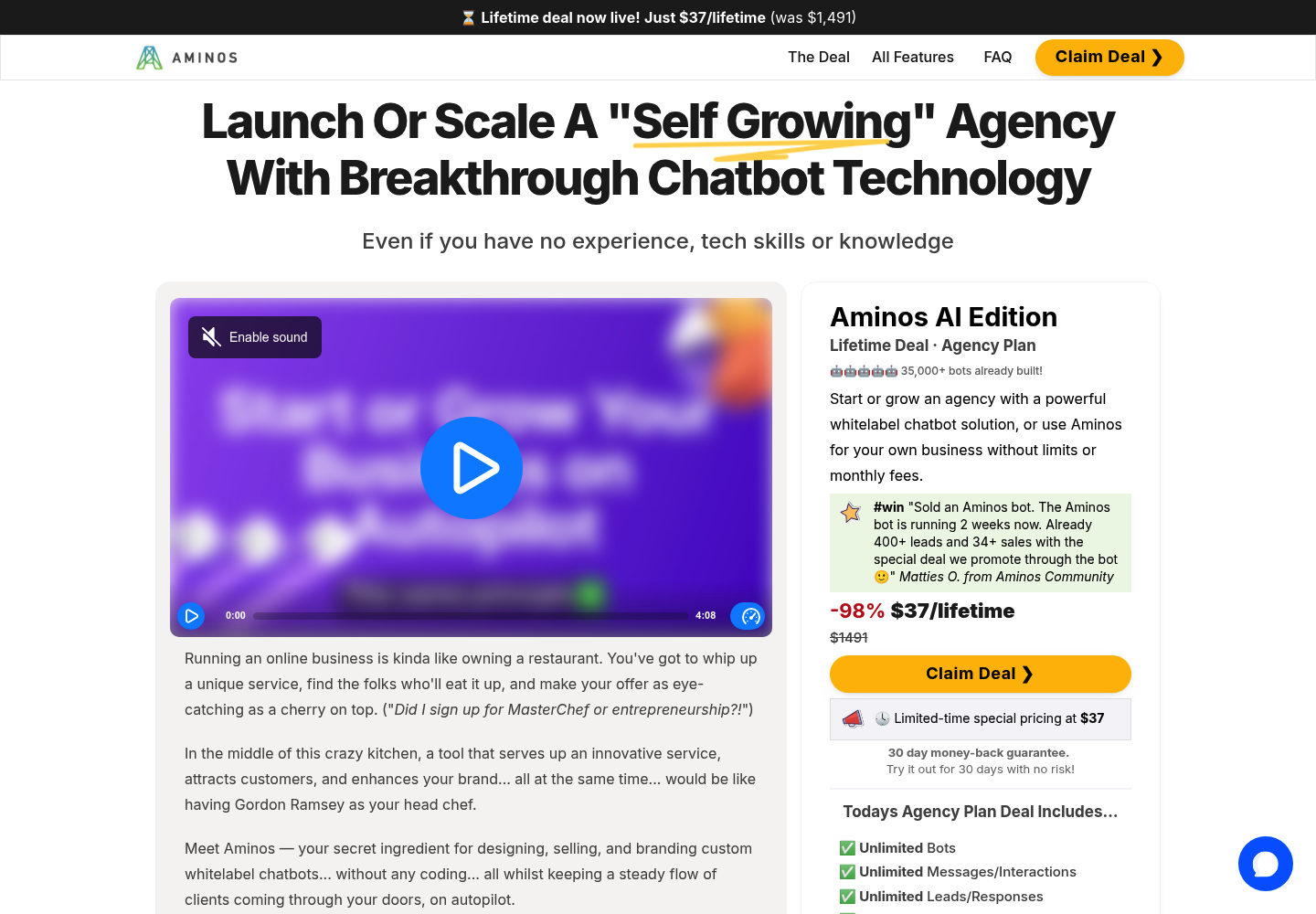 Aminos AI website screenshot