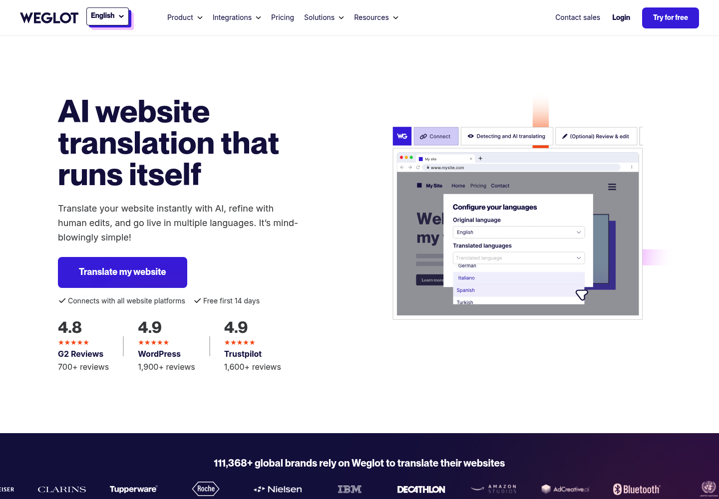 Weglot  AI website screenshot