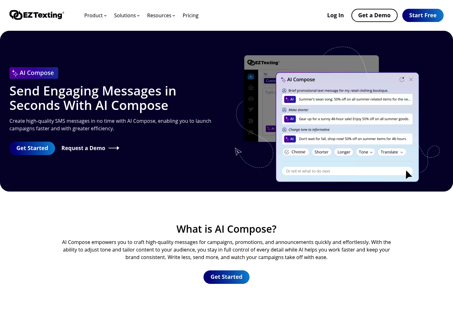 AI Compose by EZtexting website screenshot