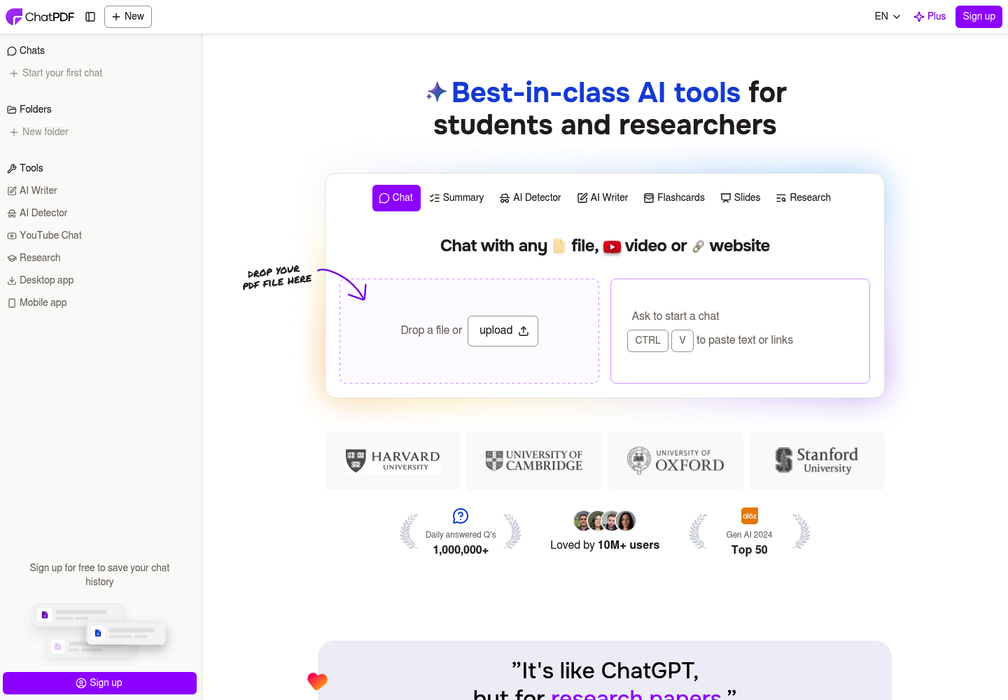 ChatPDF AI website screenshot
