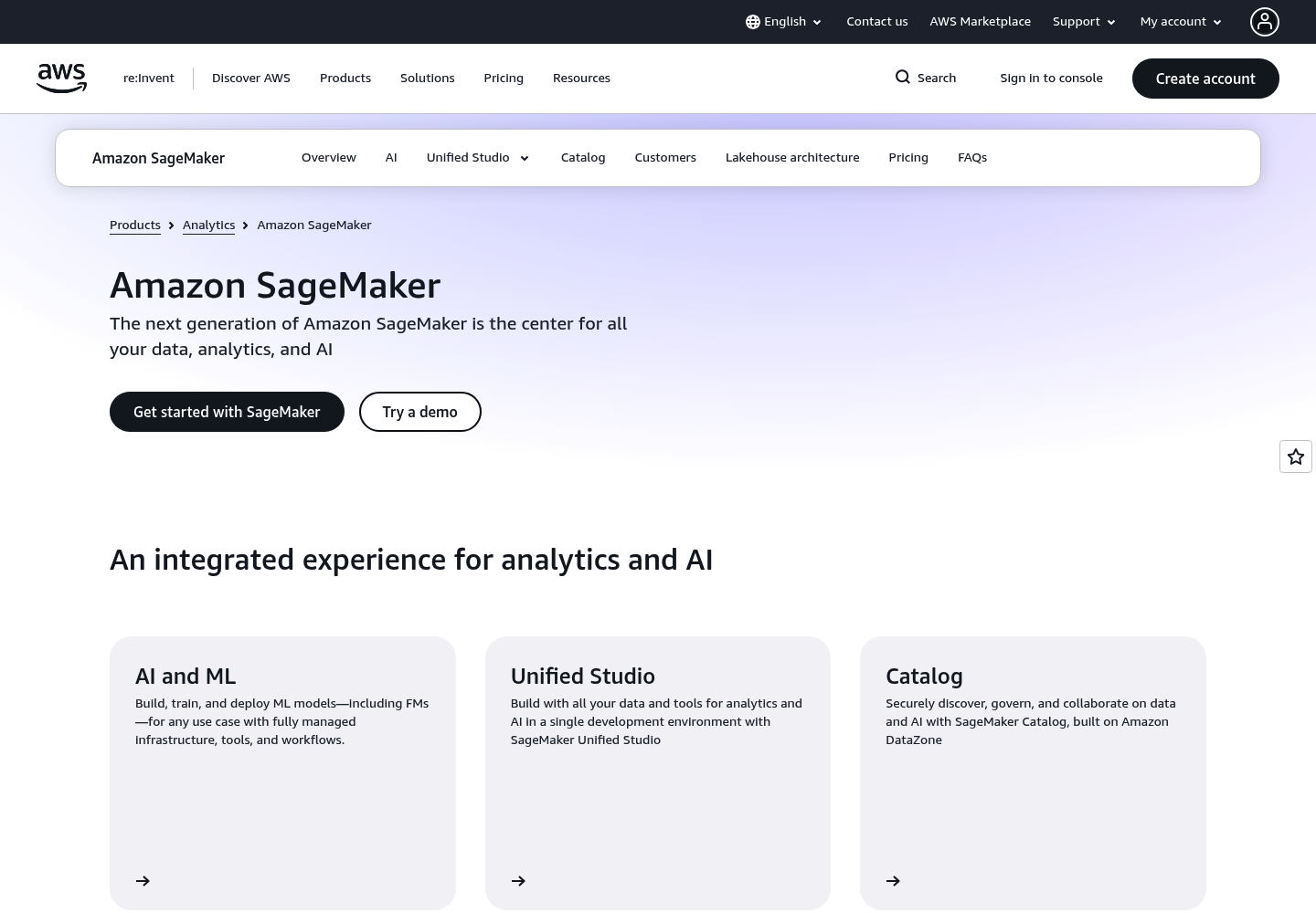 Amazon SageMaker AI website screenshot
