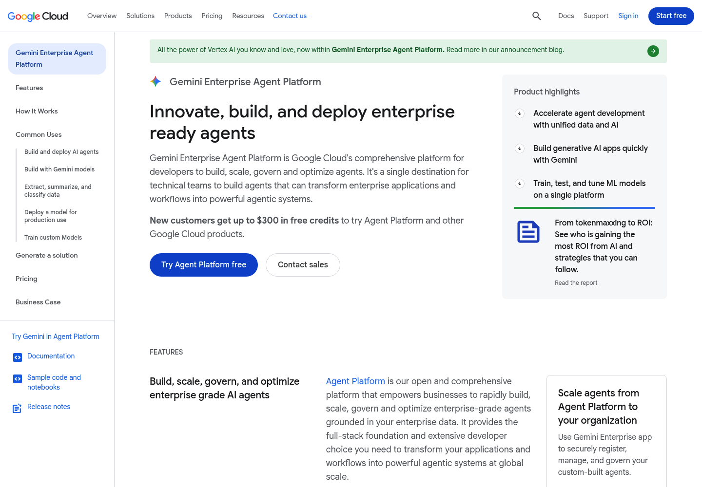Google Vertex AI website screenshot