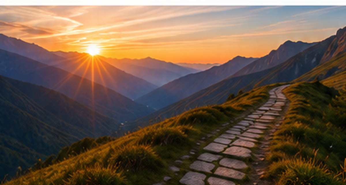 A mountain path at sunrise representing direction, prioritization and long-term progress