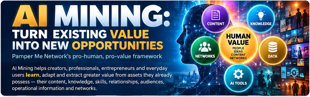 Pamper Me Network AI Mining framework for content, knowledge, networks, data and AI tools