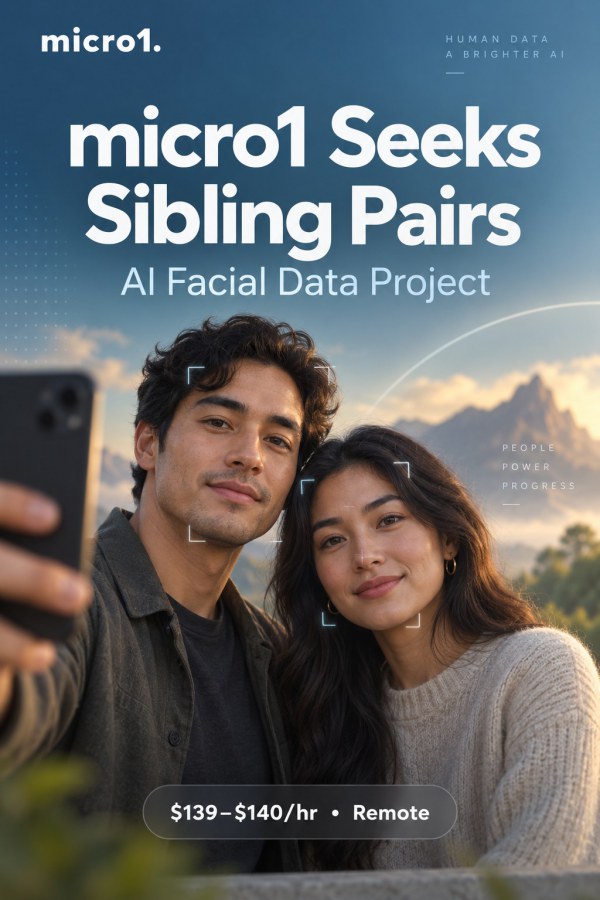 micro1 Is Recruiting 3,997 Sibling Pairs for AI Facial Data Collection — Paying $139–$140 Per Hour