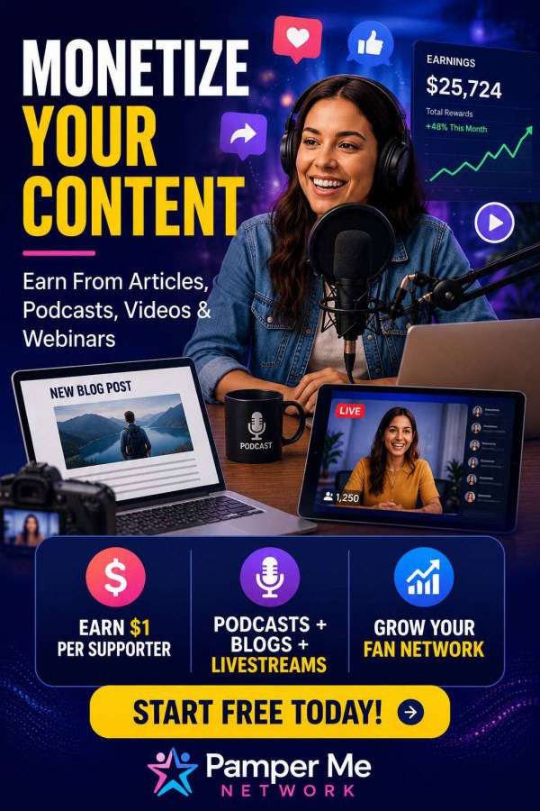 Monetize Your Articles, Photos &amp; Videos With Pamper Me Network