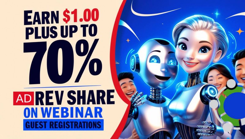 Earn $1.00 + Up To 70% Ad Rev On Webinar Registrations With AI & Social Rewards