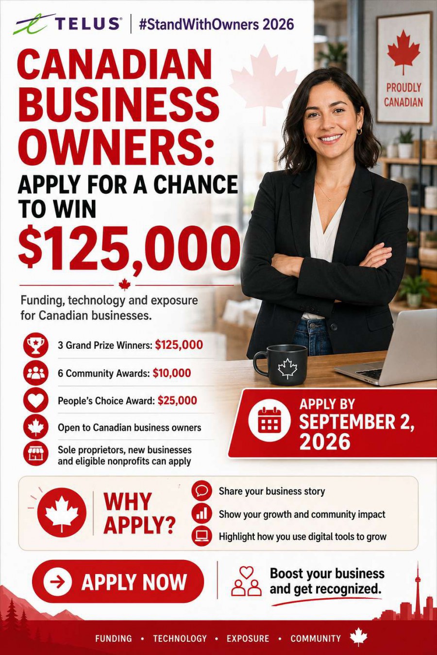 Canadian Businesses Can Apply For Up To $125,000 Through Telus #standwithowners 2026