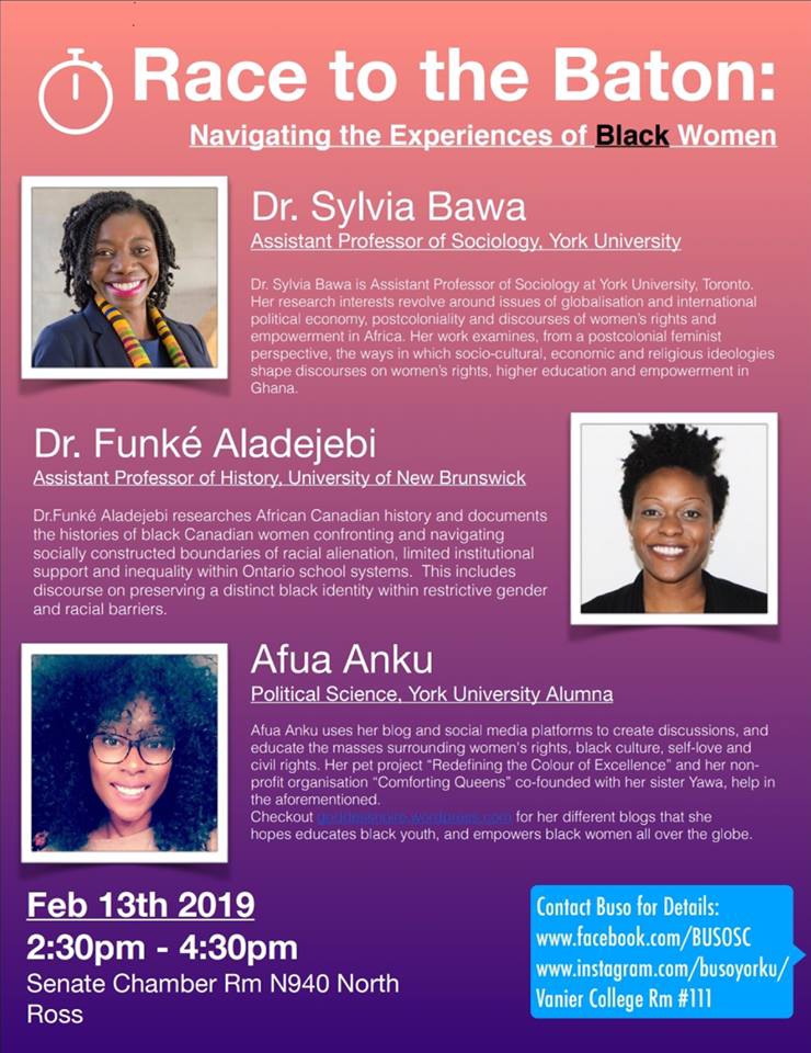 Race To The Baton: Navigating The Experiences Of Black Women With Dr. Sylvia Bawa, Afua Anku And Dr. Funke Aladejebi @busosc